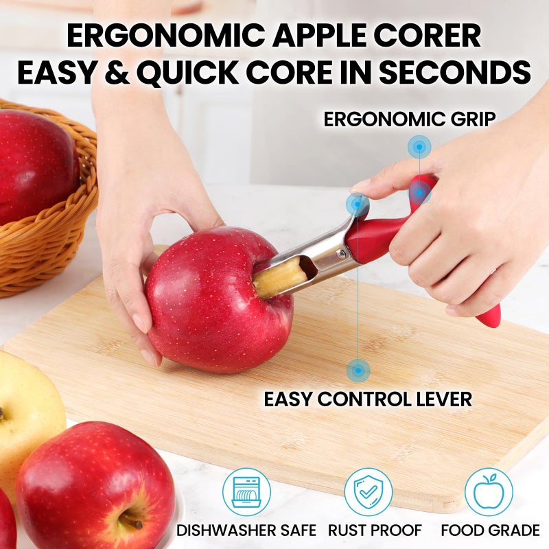 SCHVUBENR Premium Apple Corer Tool - Easy to Use and Clean - Sturdy Apple Core Remover with Sharp Serrated Blades - Stainless Steel Corers for Apple and Pear - Core Fruits with Ease(Red) - Image 2